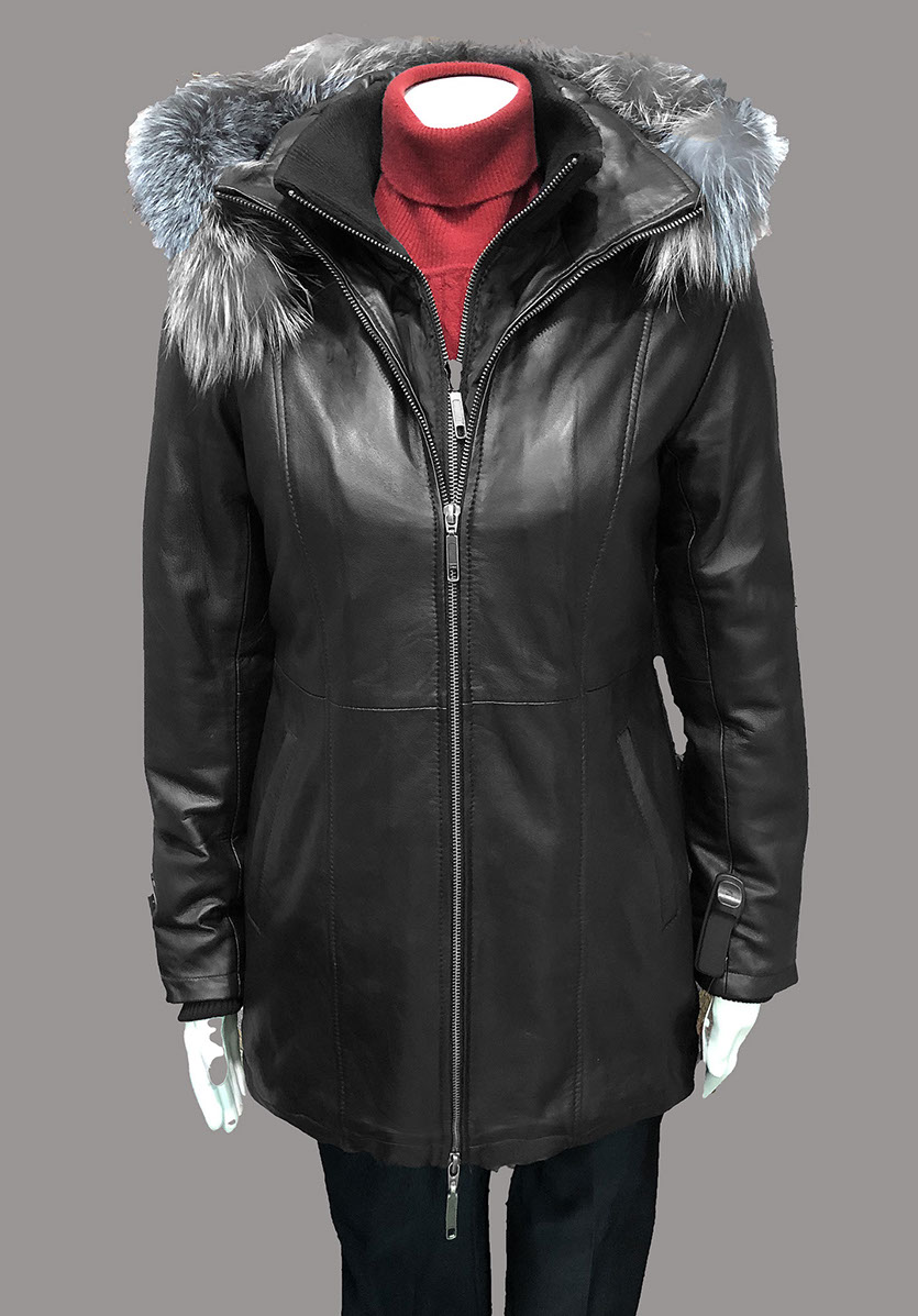 Ladies leather parka online with hood